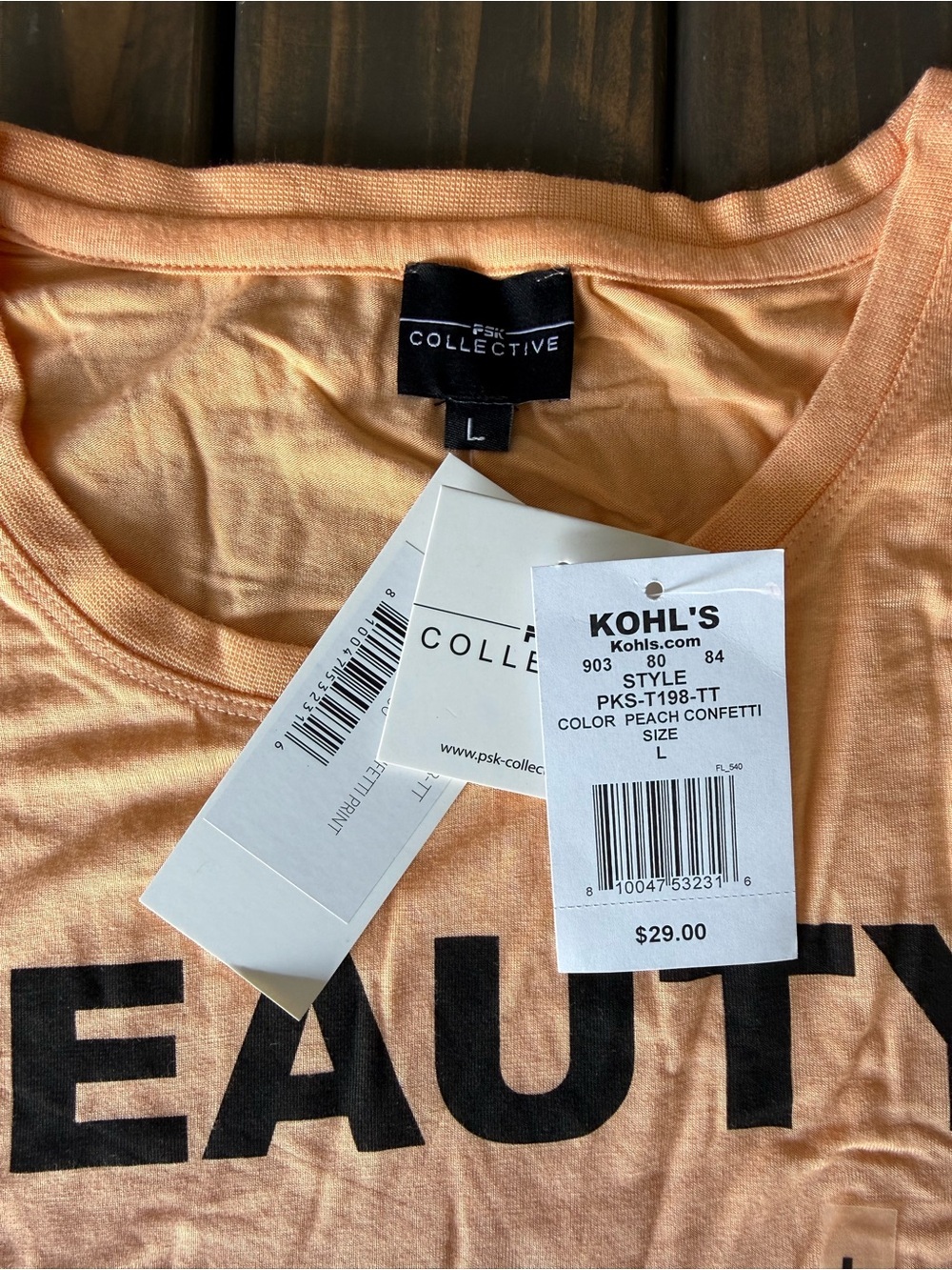 PSK Collective Women's Graphic Printed T-Shirt,Peach Confetti Large - Picture 5 of 5